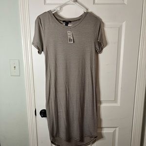 brown and cream striped t shirt dress